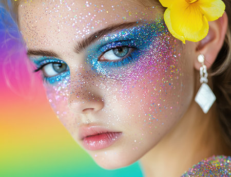 Vibrant and colorful makeup with glitterの素材