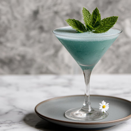 refreshing mint cocktail with daisy flowerの素材