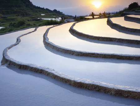 Stunning rice terraces at sunsetの素材