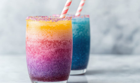 Colorful layered frozen cocktail drinks with sprinklesの素材