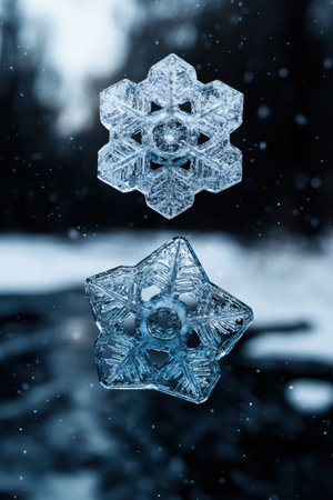 Intricate ice crystal snowflake in winterの素材