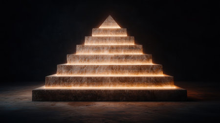 Glowing Pyramid Structure in Dark Environmentの素材