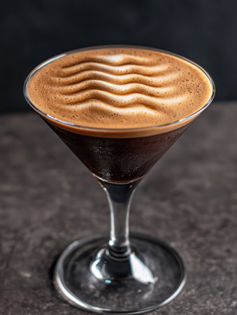 Frothy coffee drink in a glassの素材