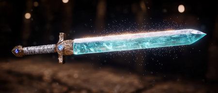 Glowing fantasy sword with sparkling energyの素材