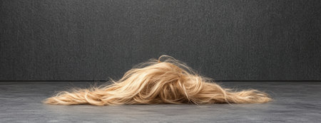 Pile of long blonde hair on dark backgroundの素材