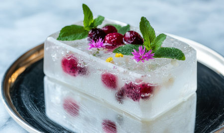 refreshing iced dessert with berries and mintの素材