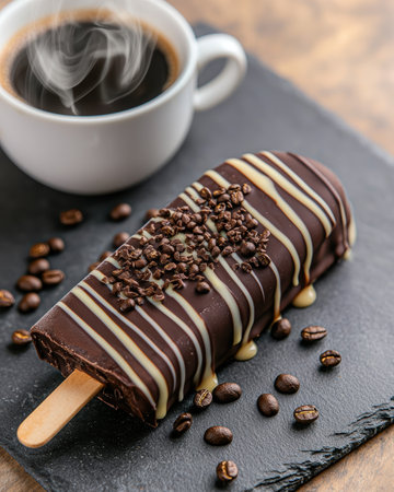 delicious chocolate-covered coffee ice cream popsicleの素材
