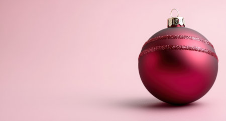 Festive red christmas ornament on pink backgroundの素材