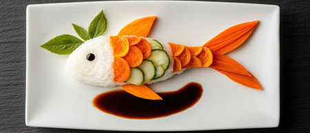 creative fish dish with vegetablesの素材