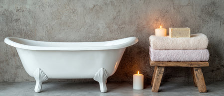 Relaxing bathroom interior with freestanding bathtub and candlesの素材