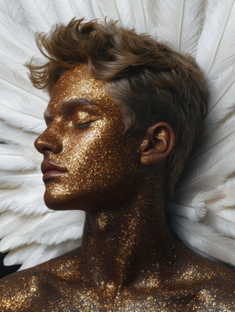 glittering gold face portraitの素材