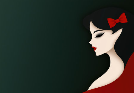 elegant woman in red dress and bowの素材