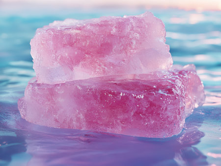 Vibrant pink quartz crystals floating in waterの素材
