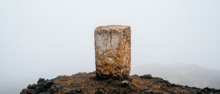 Weathered stone pillar on rocky terrainの素材