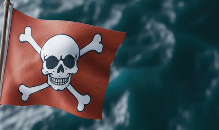 pirate flag waving in stormy weatherの素材
