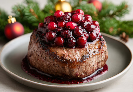 Delicious Christmas dessert with cranberriesの素材