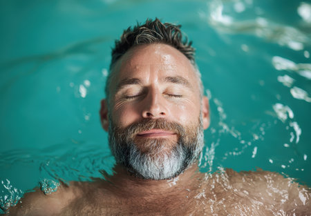 man relaxing in turquoise waterの素材