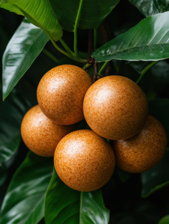 Ripe tropical fruit growing on treeの素材