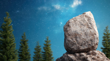 Majestic night sky over rocky landscapeの素材