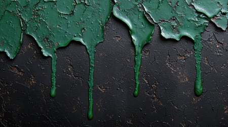 Dripping green paint on black backgroundの素材