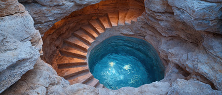 Stunning underground cave with turquoise water poolの素材