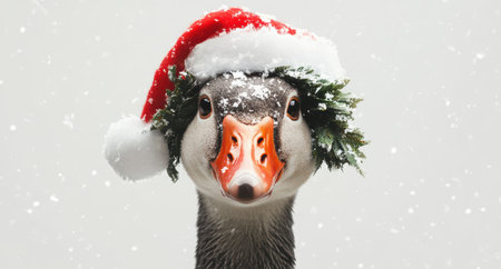 Cute penguin wearing santa hat in snowy winter sceneの素材