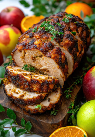 Roasted turkey breast with herbs and citrus fruitsの素材