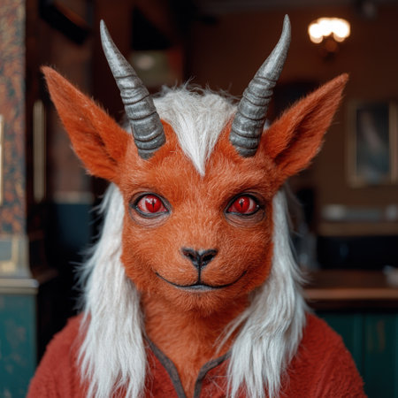 Mythical Creature with Fiery Fur and Hornsの素材