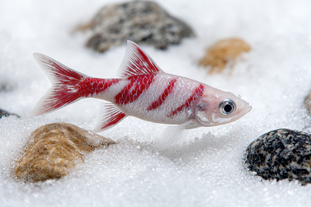 Colorful fish swimming in snowy waterの素材