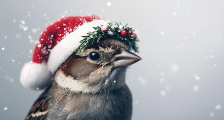festive bird with christmas wreathの素材