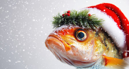 Festive fish with holiday decorの素材