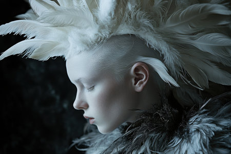 Angelic child with feathered headdressの素材