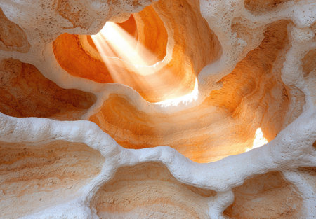 Vibrant orange cave interior with natural lightingの素材