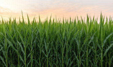 green grass field at sunsetの素材