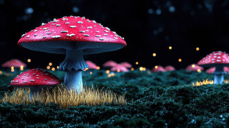Magical mushroom forest at nightの素材