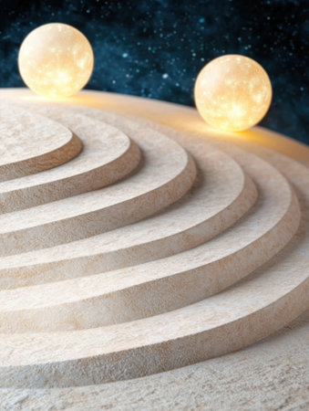 Glowing moon spheres on abstract landscapeの素材