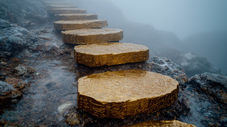 Mysterious golden stones in the mistの素材