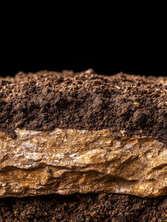 Close-up of soil layers in the earthの素材