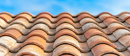 Closeup of a traditional clay tile roofの素材