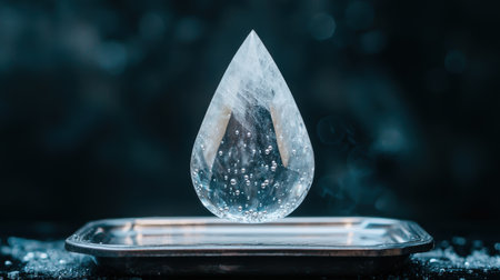 Crystalline water droplet on reflective surfaceの素材