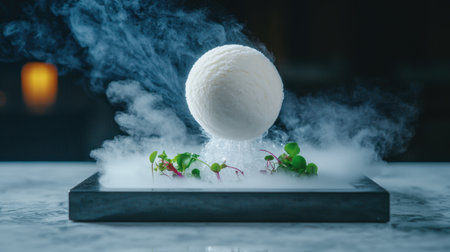 Frozen sphere with smoke and plantsの素材