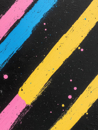 abstract colorful paint strokes on black backgroundの素材