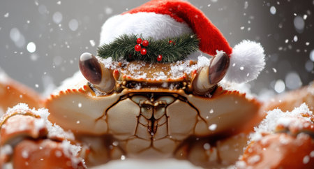 festive crab in santa hat with christmas decorの素材