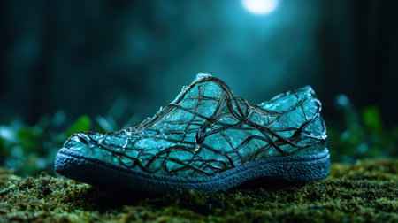 Weathered shoe on mossy ground in natureの素材