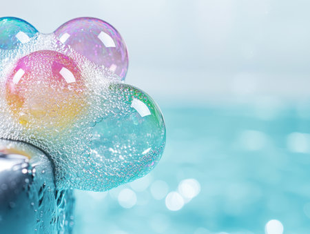 Colorful soap bubbles with water dropletsの素材