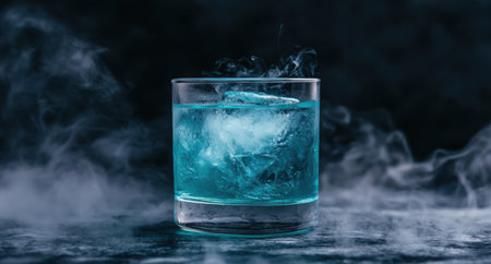 Smoking cocktail with blue ice cubesの素材