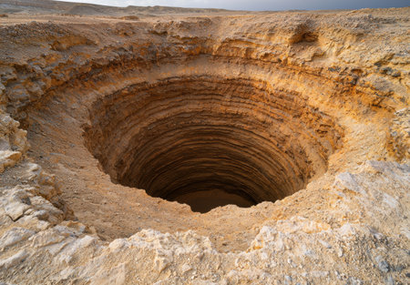 Dramatic desert landscape with deep craterの素材