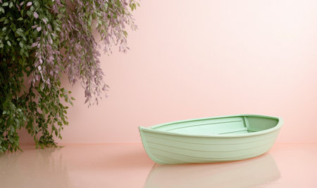 Serene nature scene with boat and hanging foliageの素材