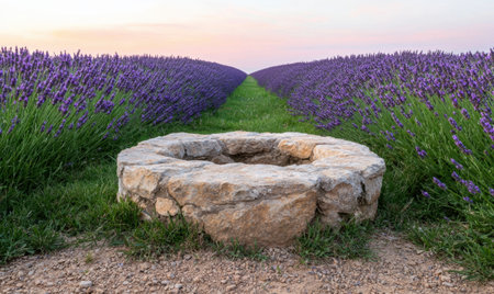 Lavender field with stone wellの素材