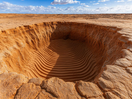 Dramatic desert landscape with deep craterの素材